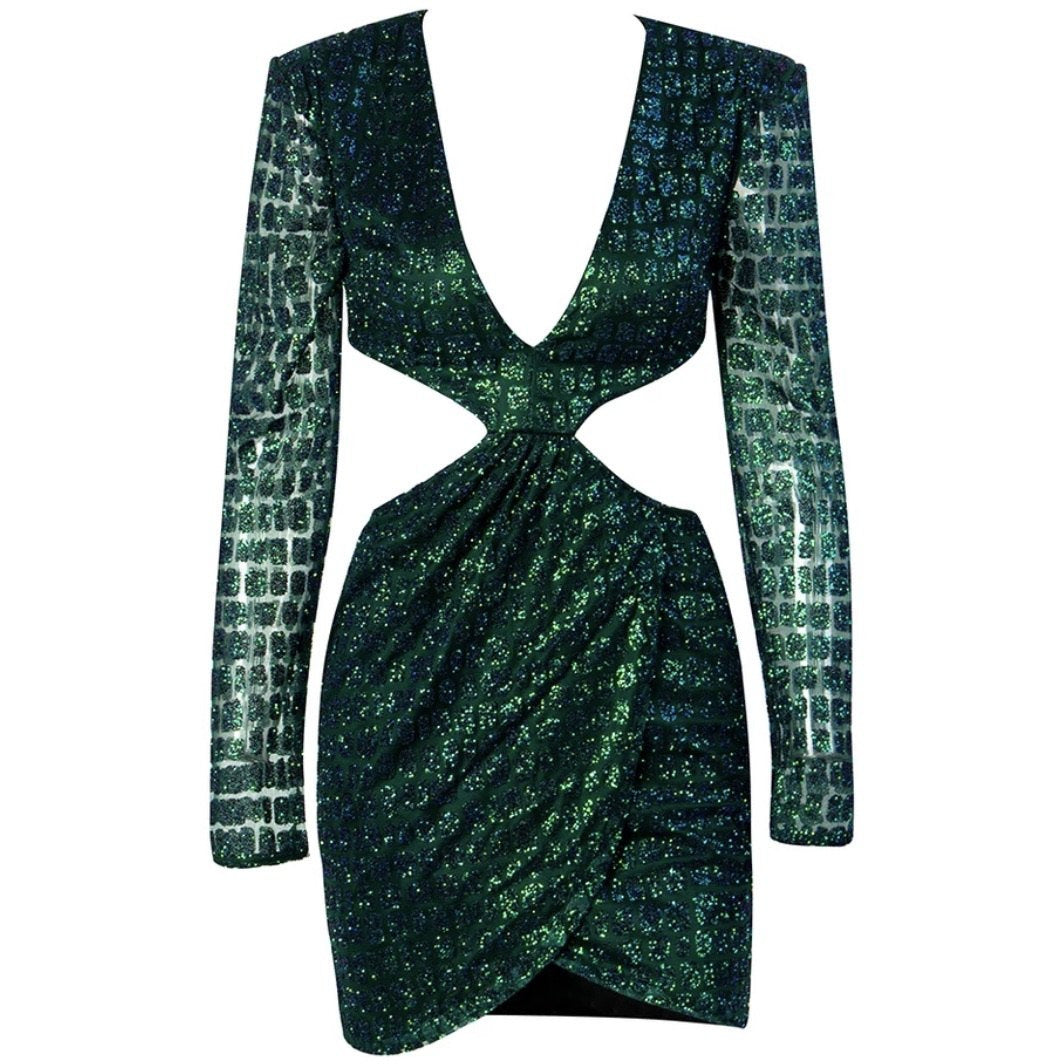 Deep V - Neck Open Back Mini Dress