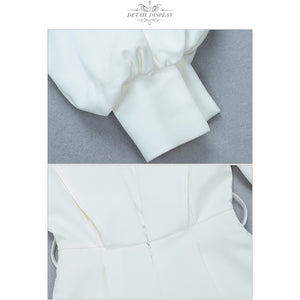 White Deep V-Neck Long Sleeve Jumpsuit
