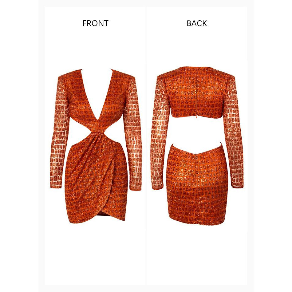 Deep V - Neck Open Back Mini Dress