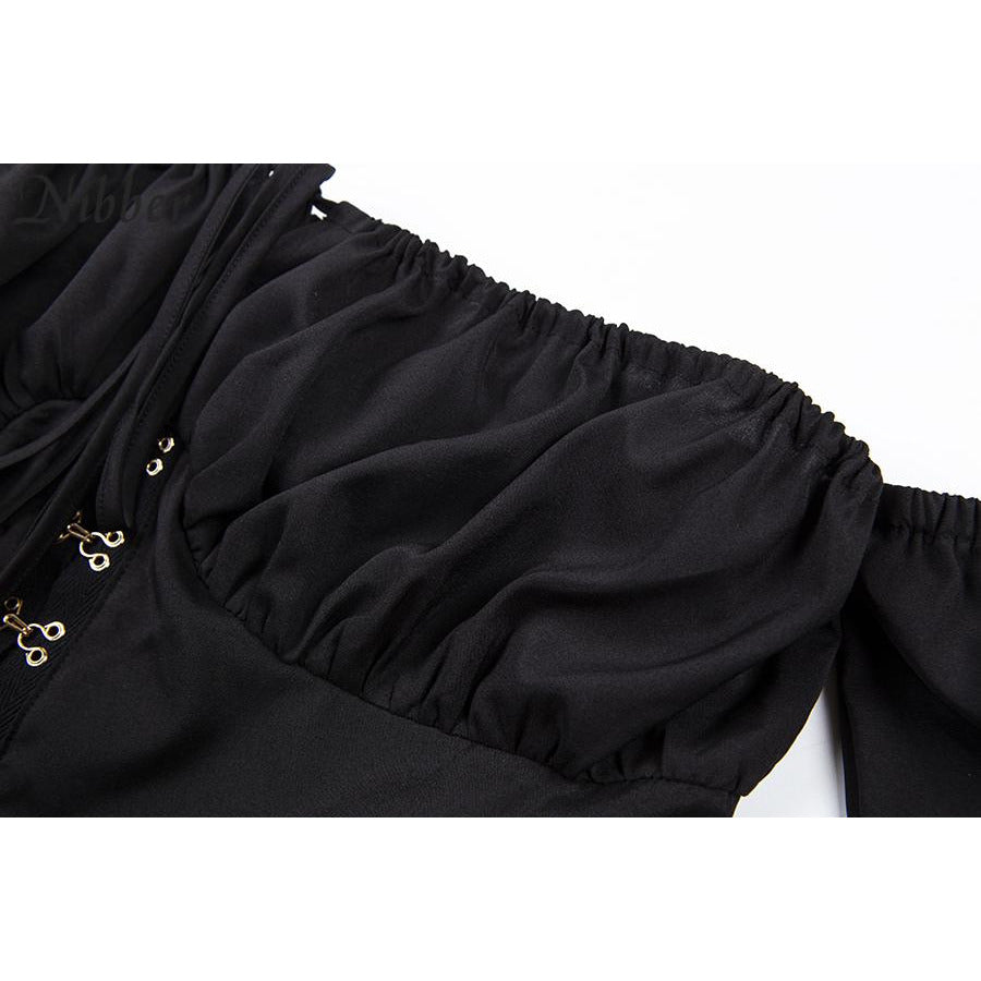 Puff Sleeve Hook and Eye Crop Top