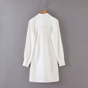 White Deep-V Plunge Mini Shirtdress