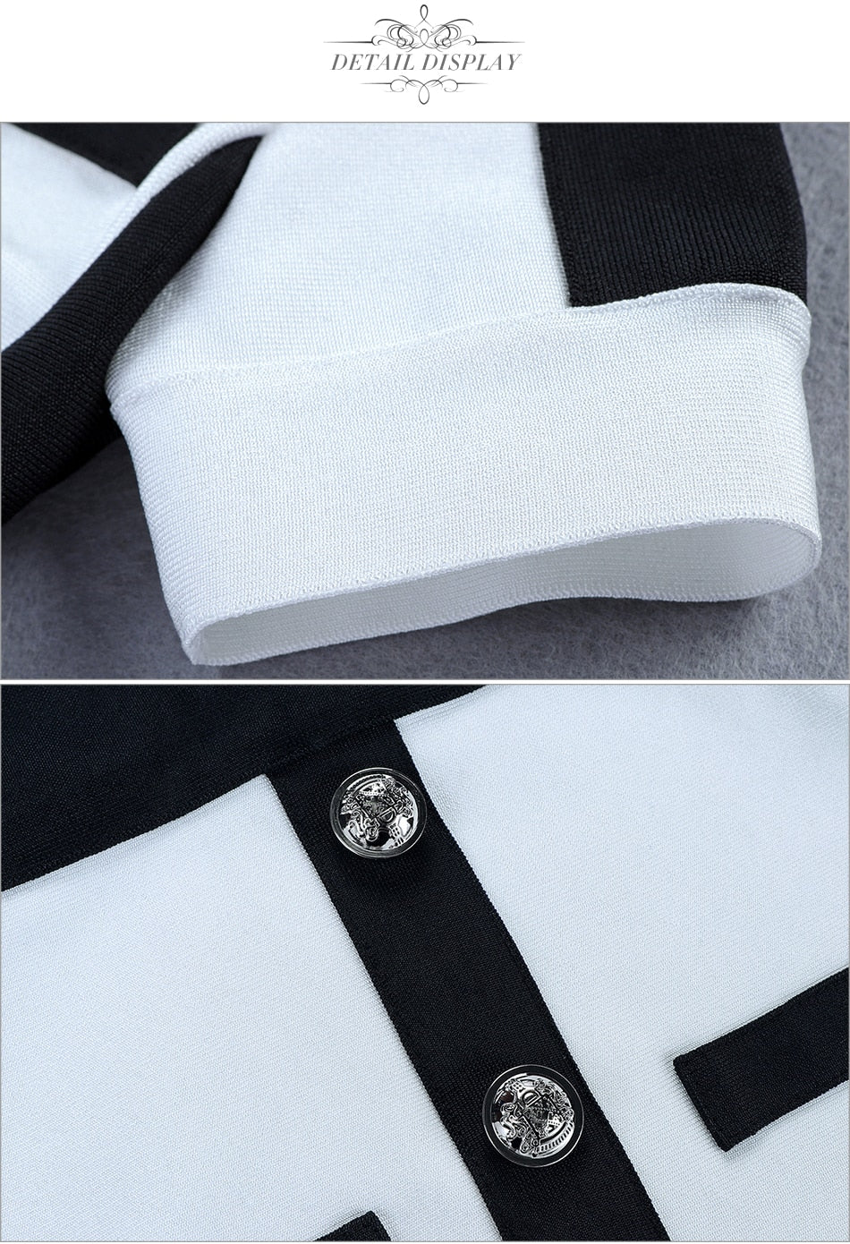 Black and White Button Embellished Bodycon Midi Dress