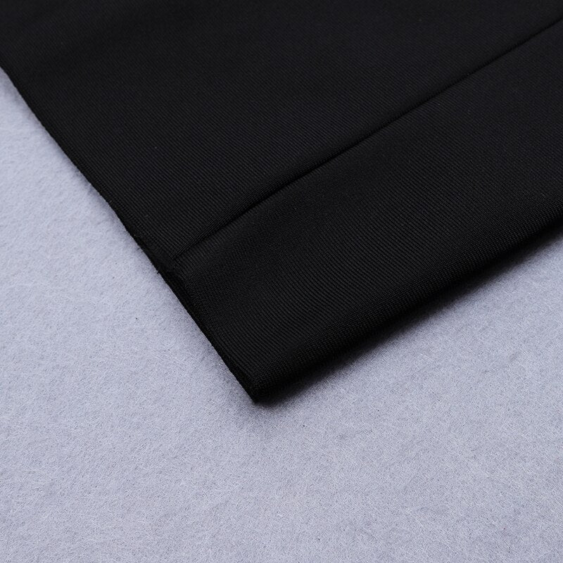 Black Long Sleeve Bandage Mid Calf Dress