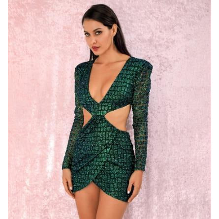 Deep V - Neck Open Back Mini Dress