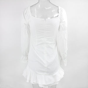 White Off Shoulder Ruffle Mini Dress