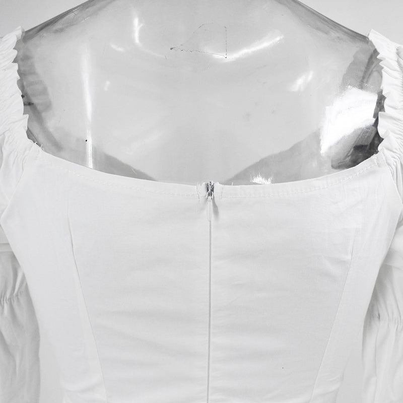 White Off Shoulder Ruffle Mini Dress