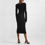 Ribbed Square Neck Bustier Long Sleeve Midi Dress
