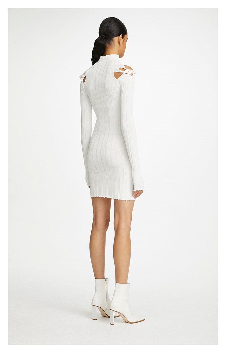 Ribbed Braided Turtleneck Mini Dress