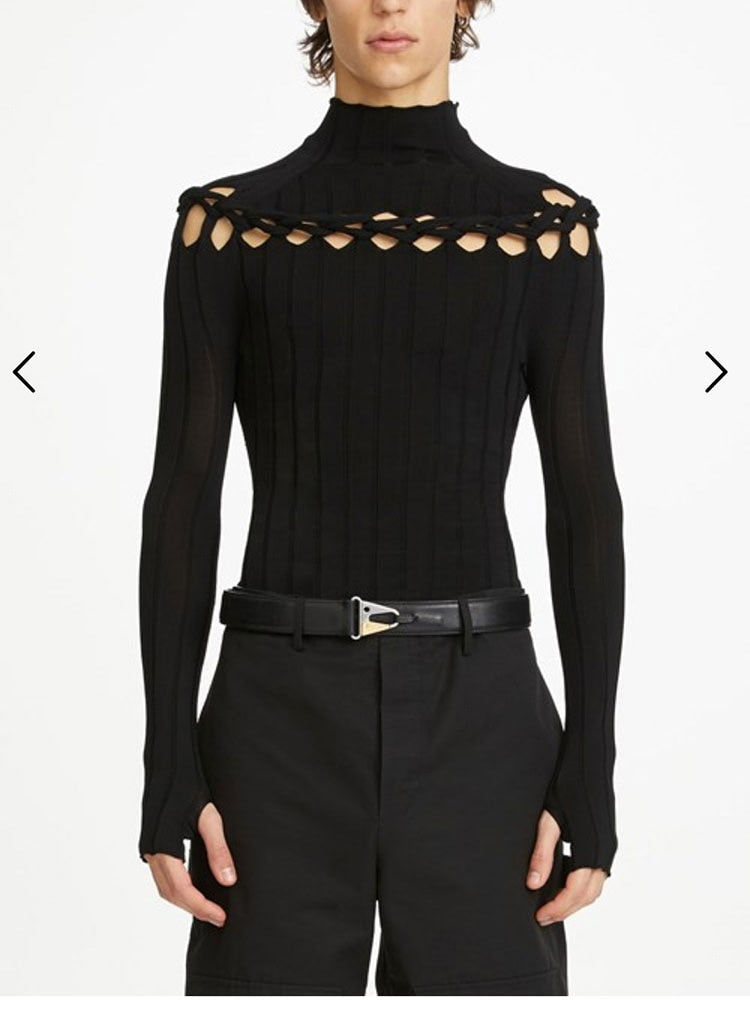 Ribbed Braided Turtleneck Mini Dress