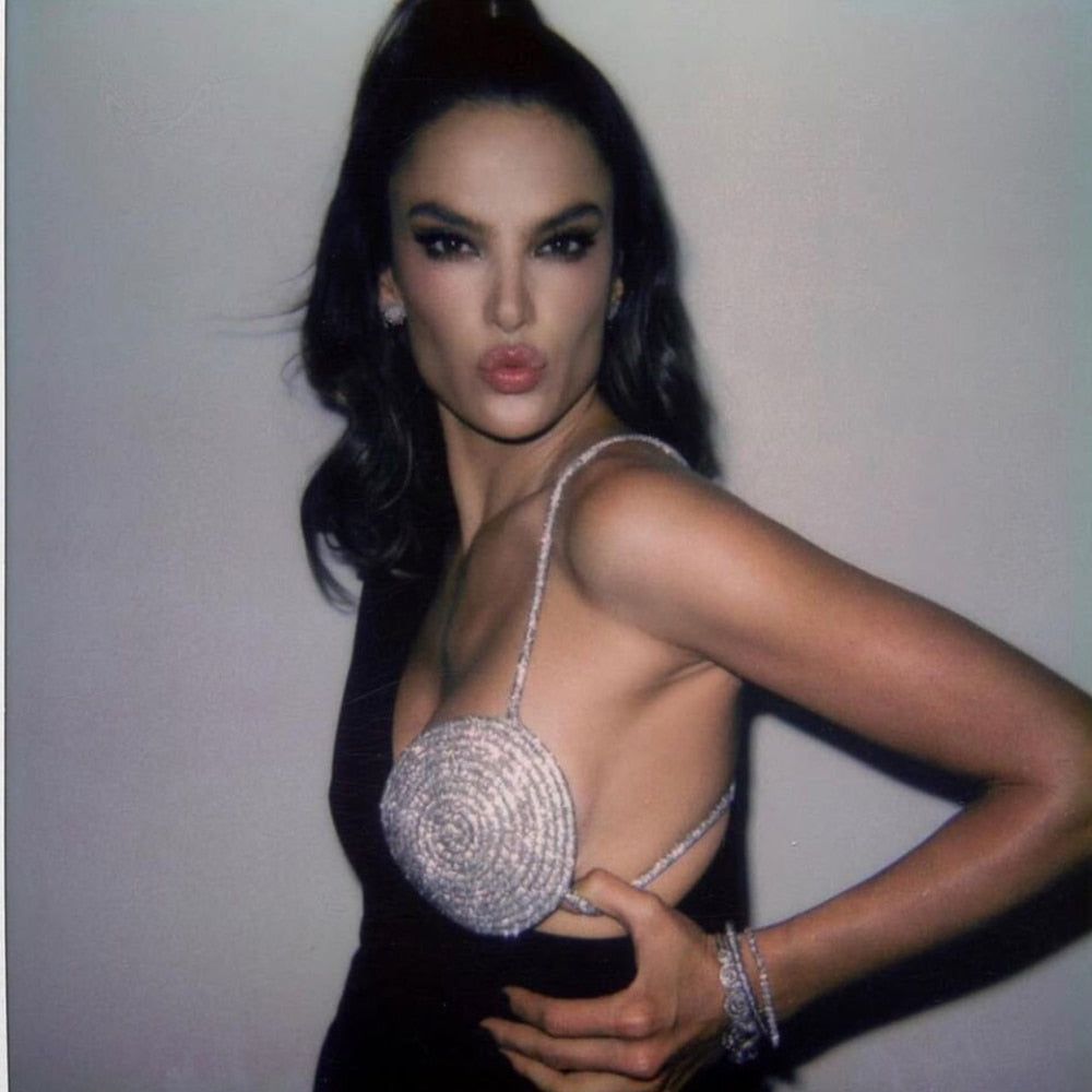 Black Diamante Cup One Shoulder Long Sleeve Bodycon Dress